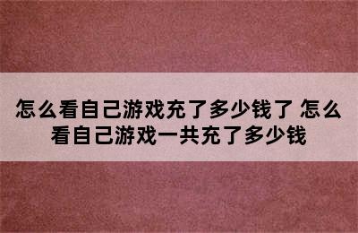 怎么看自己游戏充了多少钱了 怎么看自己游戏一共充了多少钱